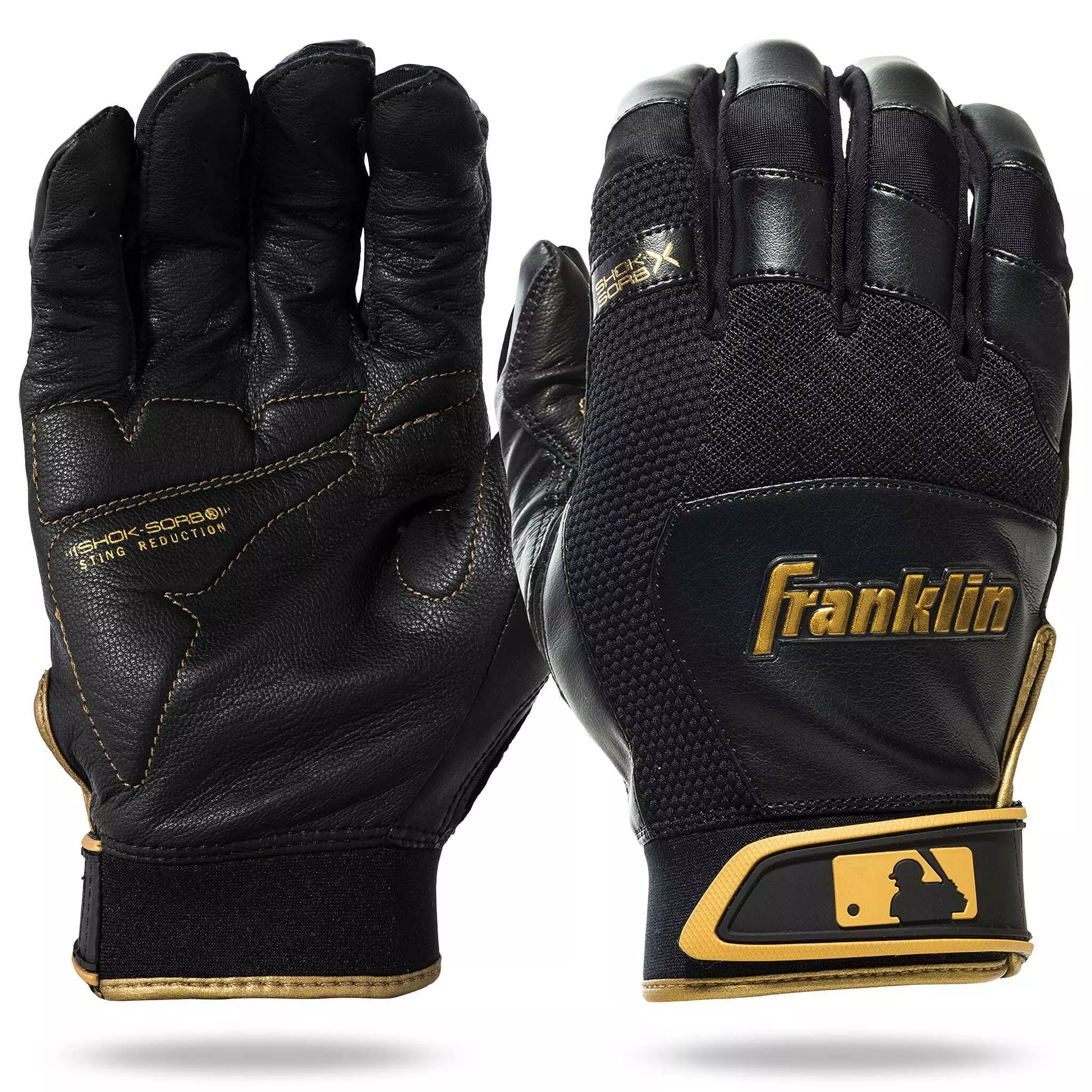 Franklin Shok-Sorb X Baseball Batting Gloves - Black/Gold 1 Franklin Shok-Sorb X Baseball Batting Gloves - Black/Gold